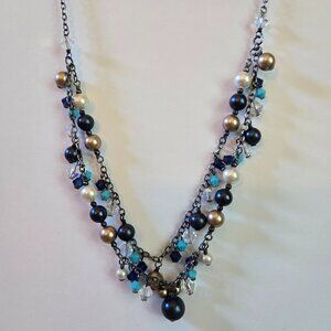 Sterling Silver Charm Necklace with Crystals and Pearls